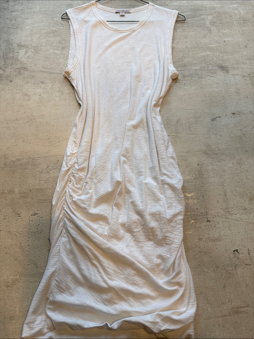 James Perse White Sleeveless Ruched Side Maxi Dress